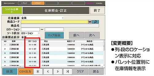 アイシャトル用ロケーションに対応した在庫照会